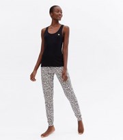 New Look Tall Black Vest and Jogger Pyjama Set with Animal Print